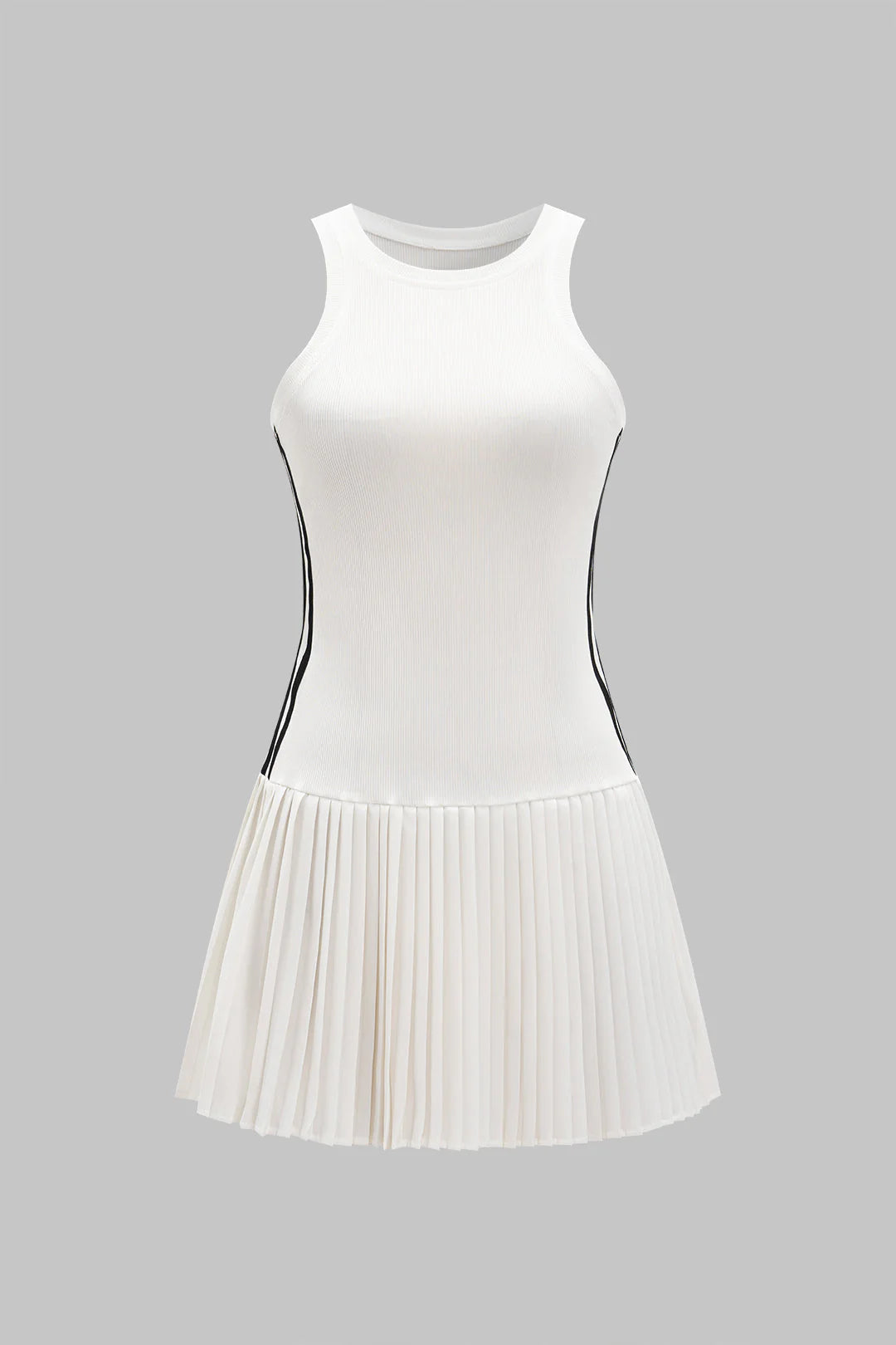Contrast Stripe Print Pleated Tank Sleeveless Mini Dress