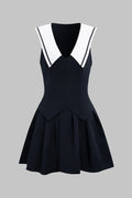 Contrast V-Neck Tie-Up Sleeveless Mini Dress